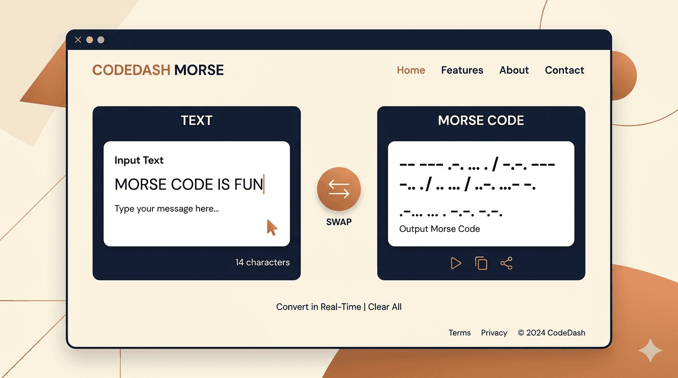 Illustration showing how to enter text into the Morse code translator